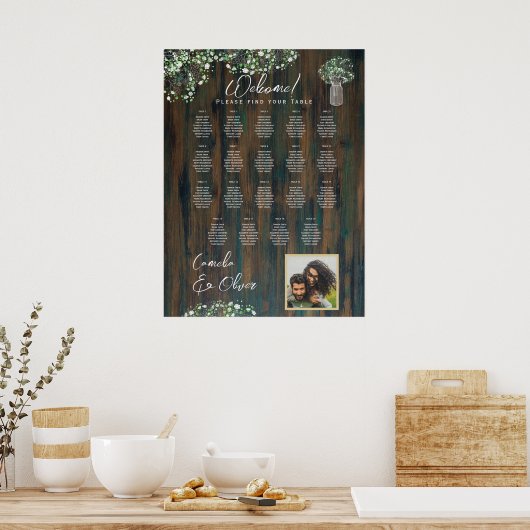 19 Tafel Rustiek Hout Gypsophila FOTO STOELEN Poster (Keuken)