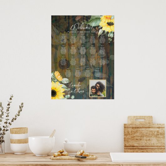 19 Tafel Rustisch Hout ZONNLOWERS FOTOZITTING Poster (Keuken)