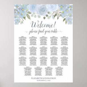19 Tafel Stofblauw Rozen Boho Chic Zitplaatsenkaar Poster