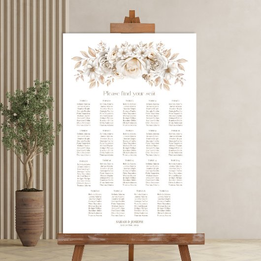 19 Tafel Wit Bloemen Bruiloft Zitkaarten Poster
