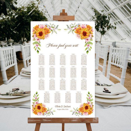 19 Tafel Zonnebloem Roos Bruiloftstoelindeling Poster