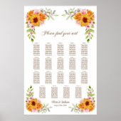 19 Tafel Zonnebloem Roos Bruiloftstoelindeling Poster (Voorkant)