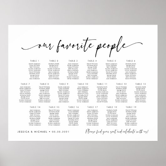 19 Tafels Onze favoriete Mensen Zitschema Plan Poster (Voorkant)