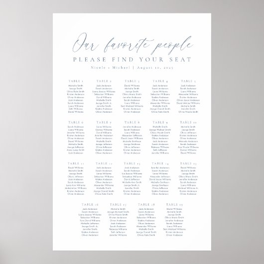 19 Tafels Onze Favoriete Mensen Zittinglijst Poster (Voorkant)