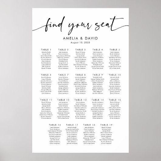 19 Tafels Vind uw zitplaatskaart Poster (Voorkant)