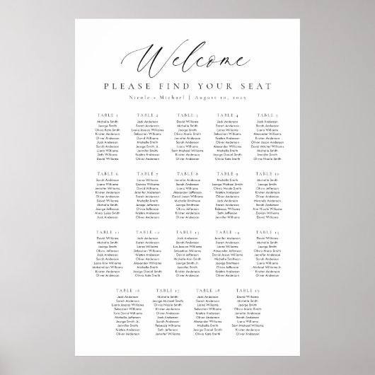 19 Tafels Welkom Zitplaatskaart Poster (Voorkant)