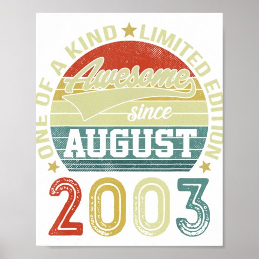 19 Yr Old Birthday Awesome Since August 2003 19th  Poster (Voorkant)