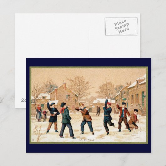 19de C. Snowball Fight Briefkaart (Voorkant / Achterkant)