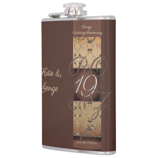 19de Jubileum van het huwelijk Dark Bronze Heupfles (Links)