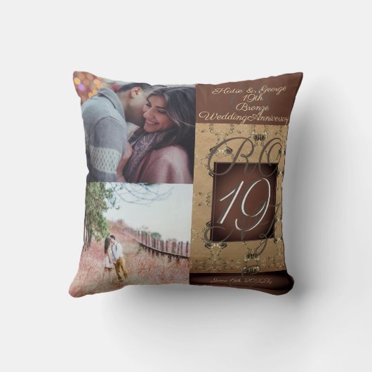 19de Jubileum van het huwelijk Dark Bronze Kussen (Achterkant)