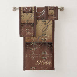 19de Jubileum van het huwelijk Dark Bronze Monogra Bad Handdoek