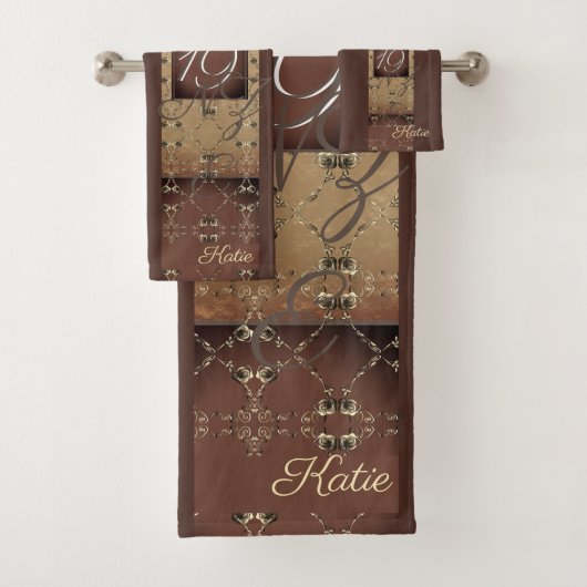 19de Jubileum van het huwelijk Dark Bronze Monogra Bad Handdoek (Insitu)