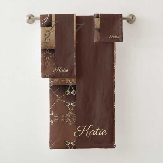 19de Jubileum van het huwelijk Dark Bronze Monogra Bad Handdoek (Insitu)