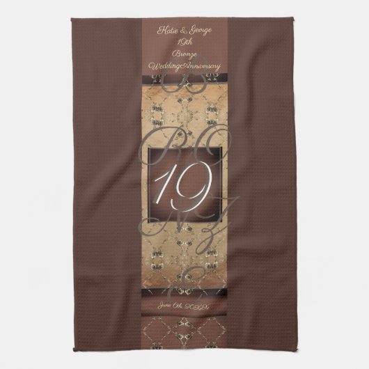 19de Jubileum van het huwelijk Dark Bronze Theedoek (Verticaal)