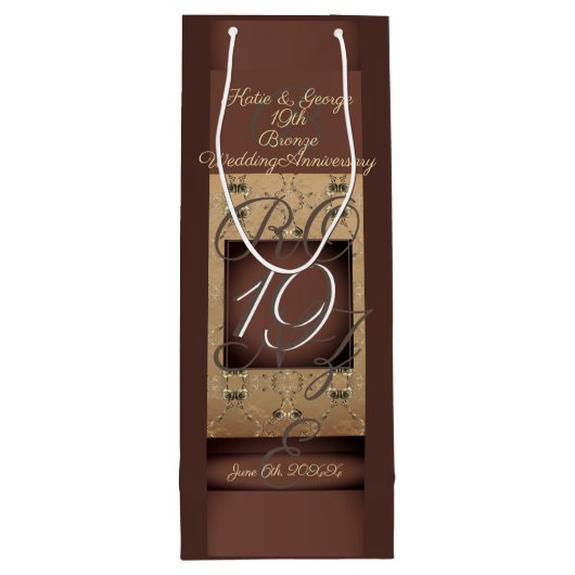 19de Jubileum van het huwelijk Dark Bronze Wijn Cadeautas (Achterkant)