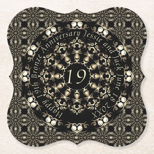 19de Jubileum van het huwelijk Mandala Medallion T Kartonnen Onderzetters (Voorkant)