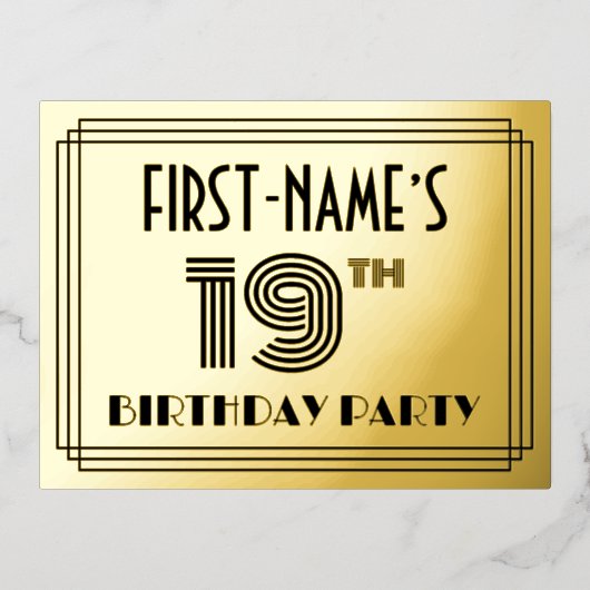 19de verjaardag van de geboorte ~ Art Deco Style " Folie Uitnodiging Briefkaart (Voorkant)