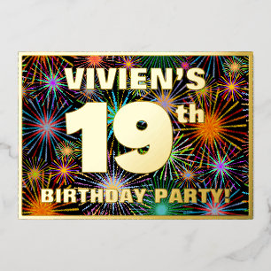 19de verjaardag van de geboorte — Fun, kleurrijke  Folie Uitnodiging