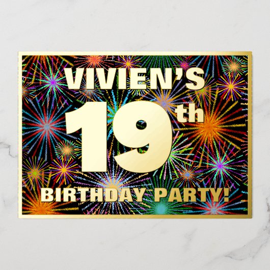 19de verjaardag van de geboorte — Fun, kleurrijke  Folie Uitnodiging (Voorkant)