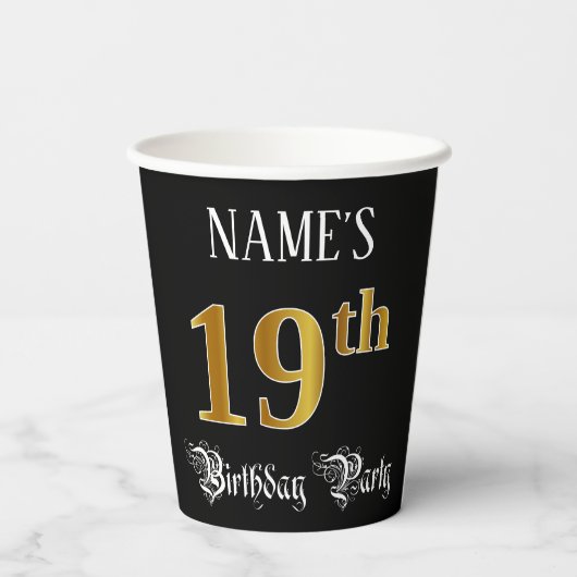 19de verjaardag van de partij — Fancy script, Faux Papieren Bekers (Achterkant)