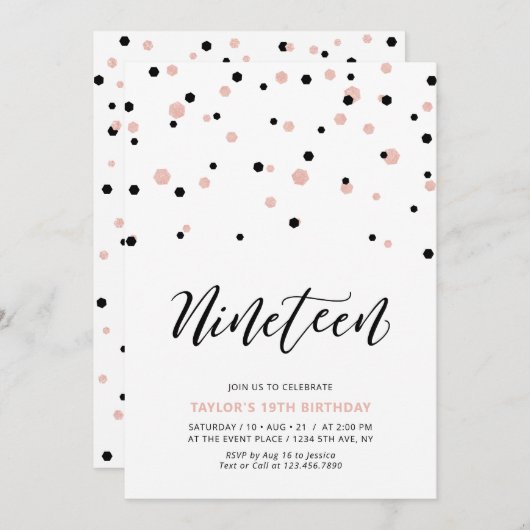 19de verjaardag van het zwarte en Roos gouden meis Kaart (Voorkant / Achterkant)