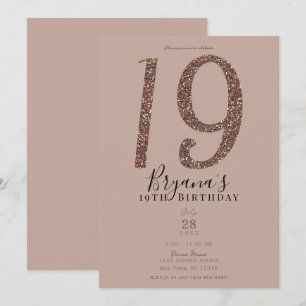 19e 19 Verjaardagsfeestje Roze Blush Roos Glitters Kaart