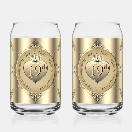 19e/8e Brons (Kleur) Bruiloft Jubileum Blikvorm Glas (Voorkant)