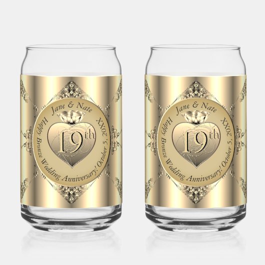 19e/8e Brons (Kleur) Bruiloft Jubileum Blikvorm Glas (Achterkant)