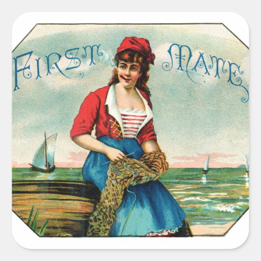 19e C. Eerste stuurman sigaren Vierkante Sticker (Voorkant)