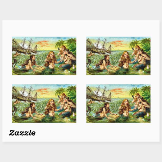 19e C. Zeemeermin Rechthoekige Sticker (Vel)