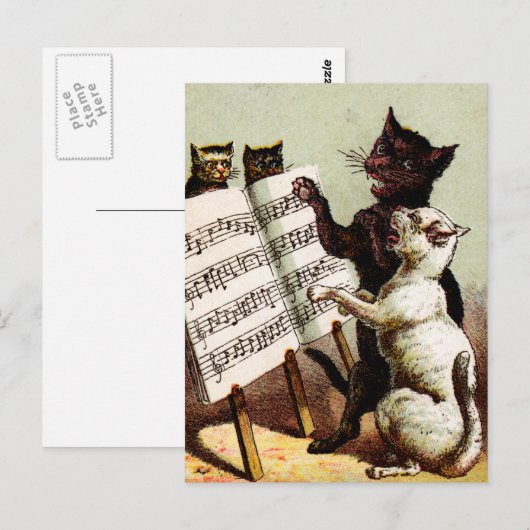 19e C. Zingende katten Briefkaart (Voorkant / Achterkant)