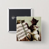 19e C. Zingende katten Vierkante Button 5,1 Cm (Voorkant /achterkant)