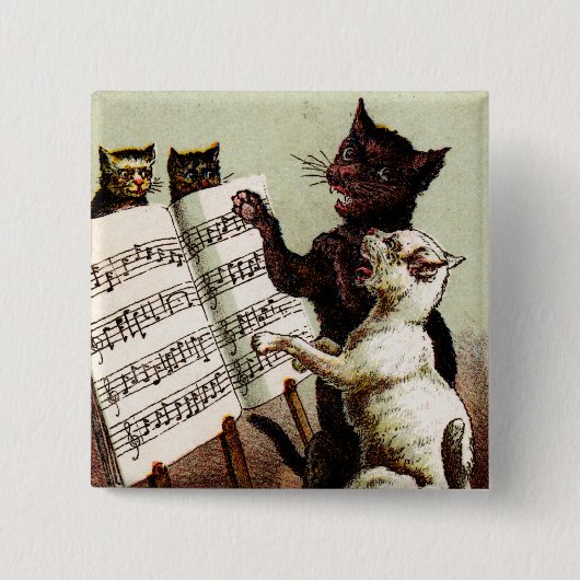 19e C. Zingende katten Vierkante Button 5,1 Cm (Voorkant)