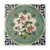 19e eeuw Aesthetische Floral Longwy Repro Tegeltje (Voorkant)