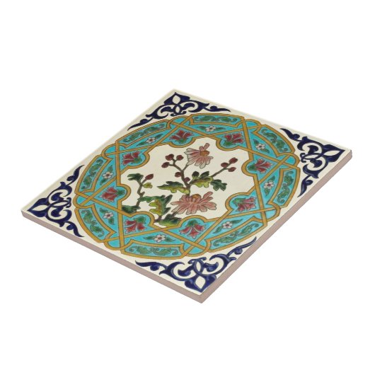 19e eeuw Aesthetische Floral Longwy Repro Tegeltje (Zijkant)