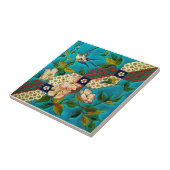 19e eeuw Aesthetische Longwy Bird Dogwood Repro Tegeltje (Zijkant)