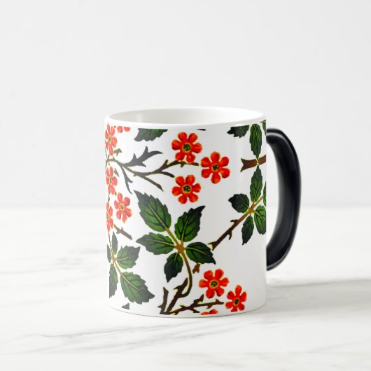 19e Eeuw Bloemenpatroon Bladgroen Roze Magische Mok (Voorkant rechts)