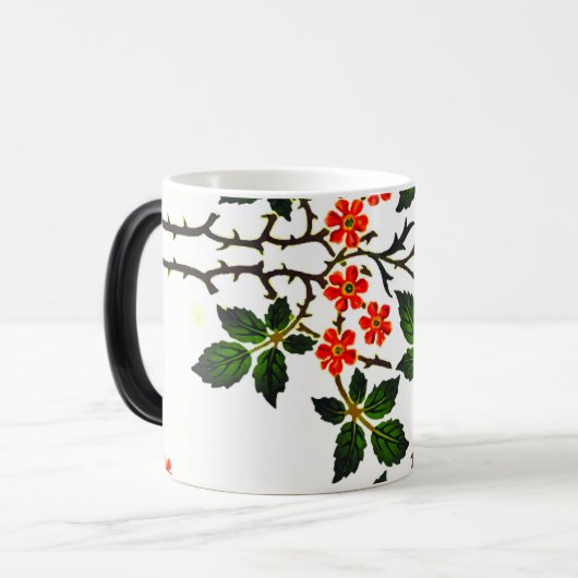 19e Eeuw Bloemenpatroon Bladgroen Roze Magische Mok (Voorkant links)