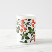 19e Eeuw Bloemenpatroon Bladgroen Roze Porselein Kop (Voorkant)