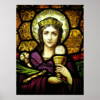 19e eeuw gekleurd glas St. Barbara Poster