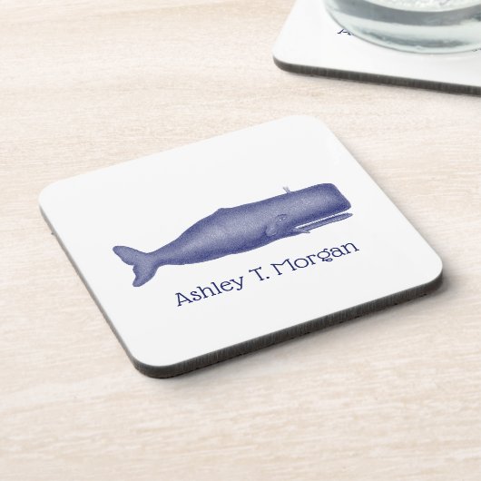 19e eeuw gestileerde walvis #1 N Blauw Bier Onderzetter (Linkerzijde)