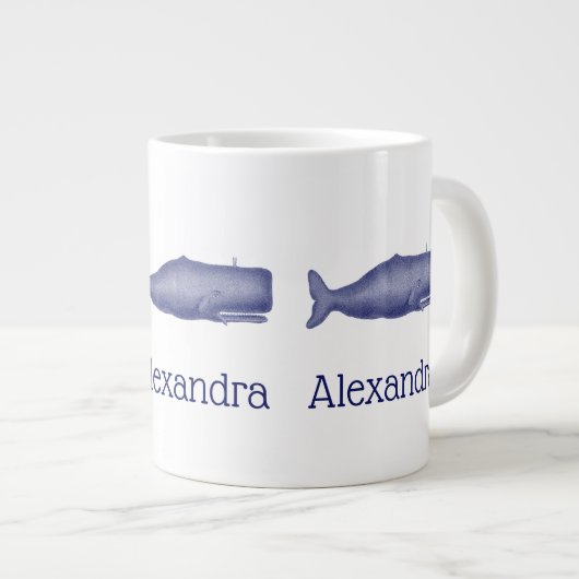 19e eeuw gestileerde walvis #1 N Blauw Grote Koffiekop (Voorkant rechts)