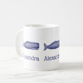  19e eeuw gestileerde walvis #1 N Blauw Koffiemok (Voorkant links)