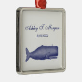 19e eeuw gestileerde walvis #1 N Blauw Metalen Ornament (Rechts)