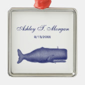 19e eeuw gestileerde walvis #1 N Blauw Metalen Ornament (Voorkant)