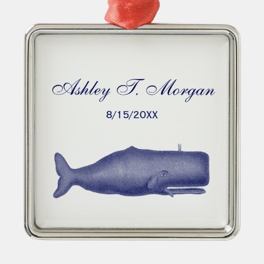 19e eeuw gestileerde walvis #1 N Blauw Metalen Ornament (Voorkant)