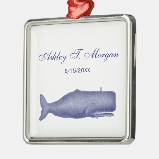  19e eeuw gestileerde walvis #1 N Blauw Metalen Ornament (Links)