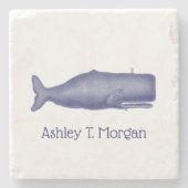  19e eeuw gestileerde walvis #1 N Blauw Stenen Onderzetter (Voorkant)