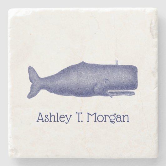 19e eeuw gestileerde walvis #1 N Blauw Stenen Onderzetter (Voorkant)