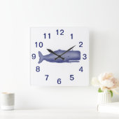  19e eeuw gestileerde walvis #1 N Blauw Vierkante Klok (Huis)